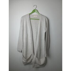 Elodie Open Front Knit Slouchy Cardigan Sweater Pockets Cable knit Gray Large